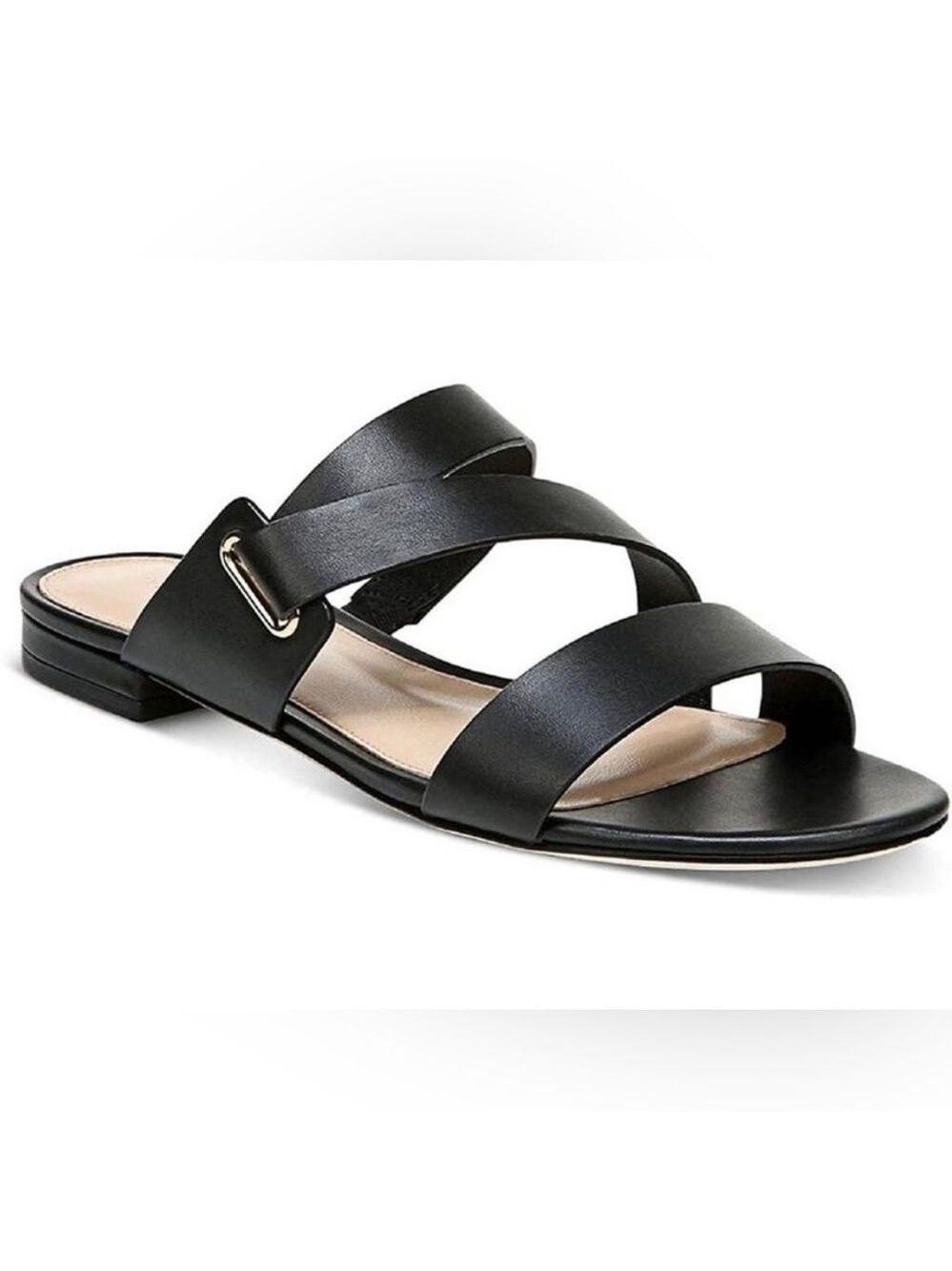 NIB Via Spiga Cadell Slip On Strappy Black Leather Sandals